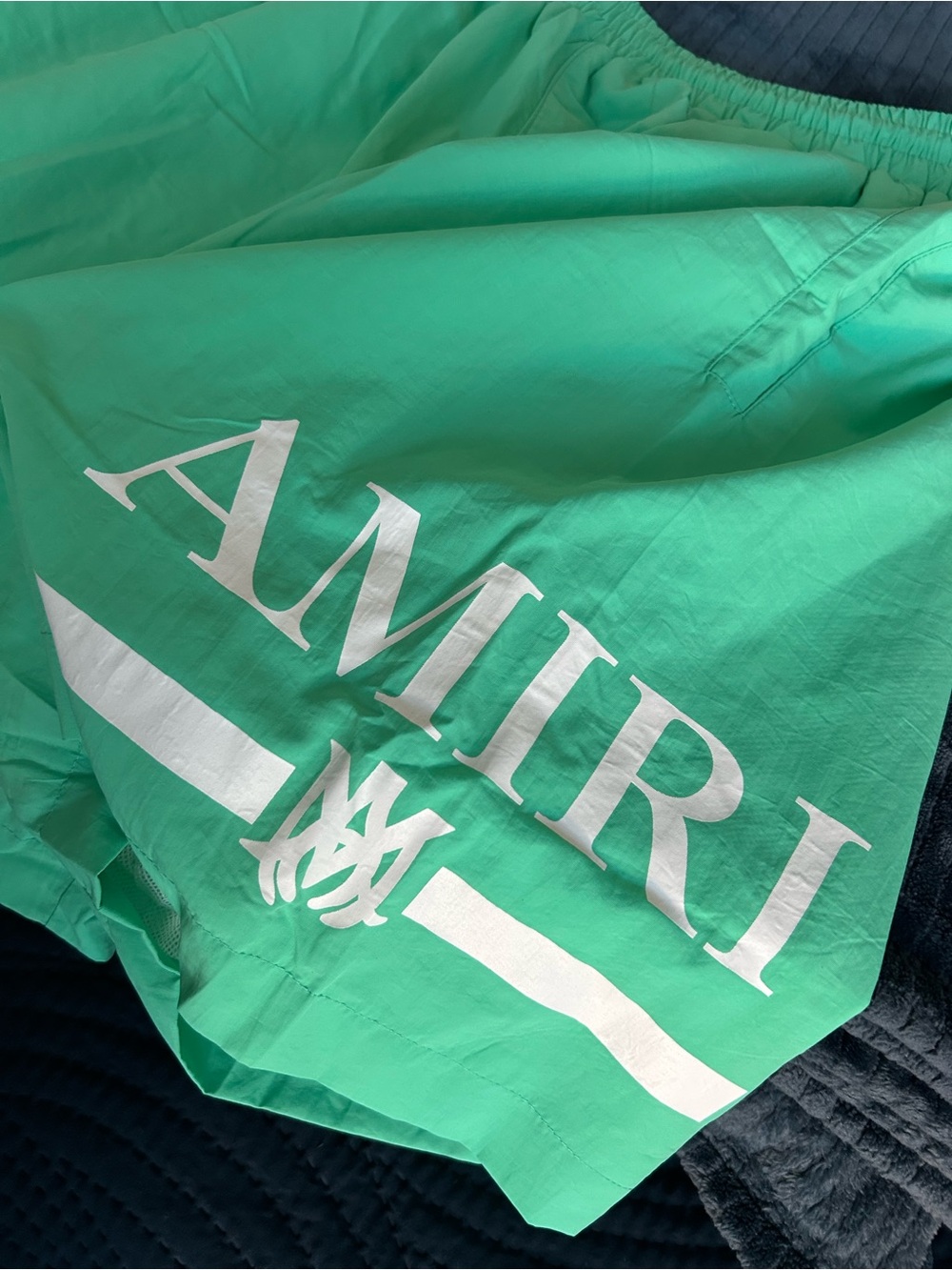 AMIRI Mint Green Elastic Waist Swim Shorts with White Mesh Lining